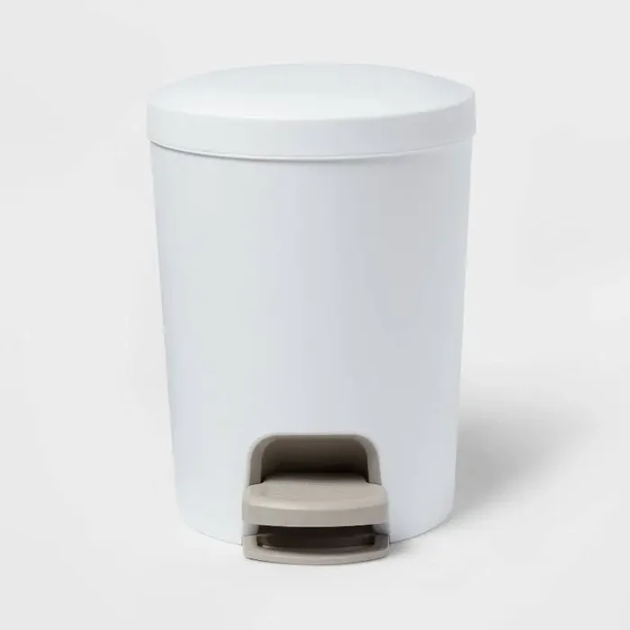 1.6gal Round Step Trash Can – Brightroom™ Compact Pedal-Operated Lid, Small Bathroom Bin, Textured White Finish
