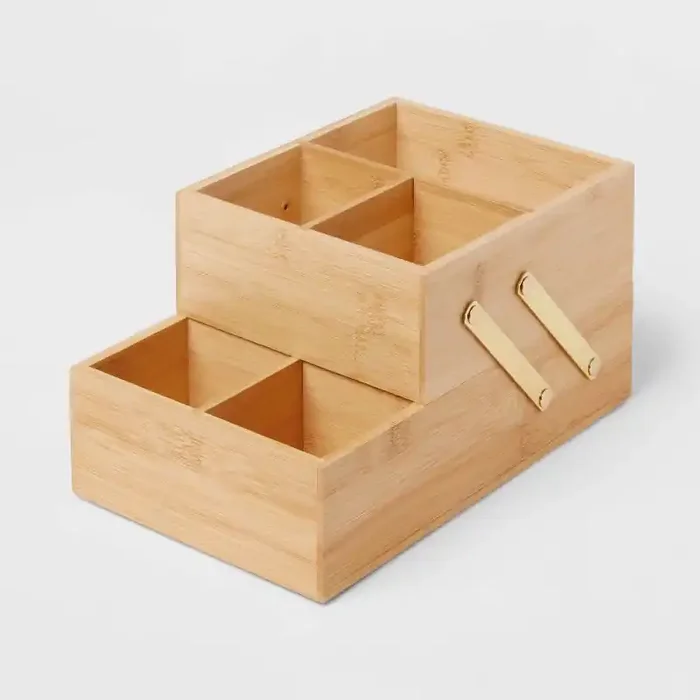 10″ x 6″ x 5″ Hinged Bamboo Countertop Organizer – Brightroom™ Bathroom & Vanity Tray, Light Brown, Spot Clean