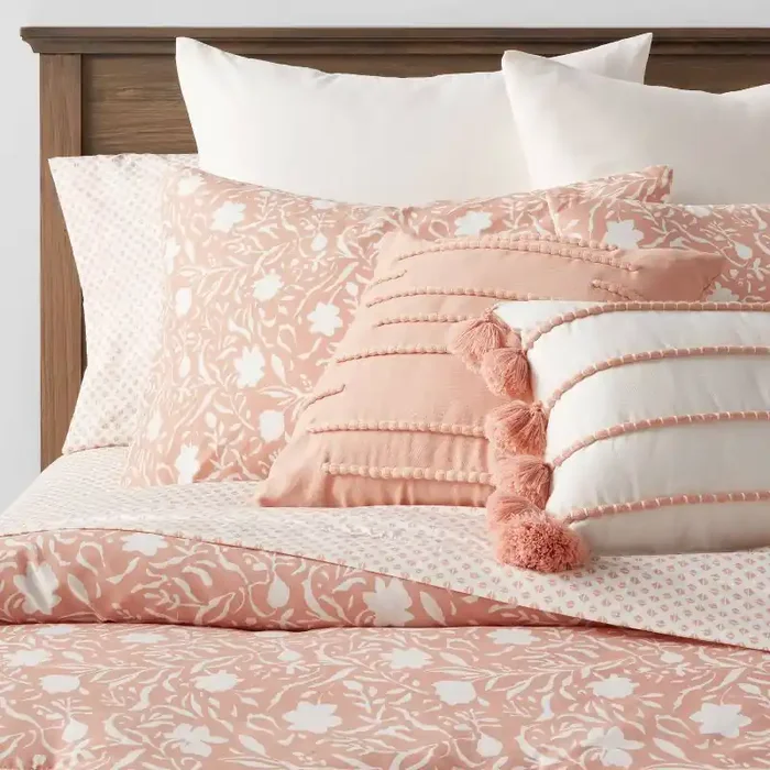12pc King Floral Boho Comforter & Sheets Set Terracotta Pink – Threshold™ Polyester, Woven, Quilted Design, 180 Thread Count