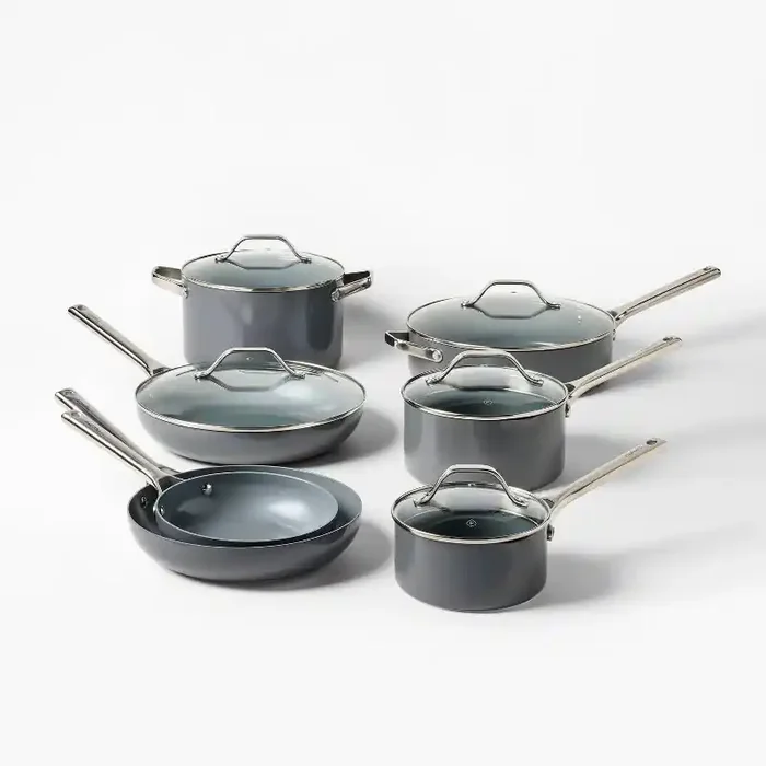 12pc Nonstick Ceramic Coated Aluminum Cookware Set Dark Gray – Figmint™