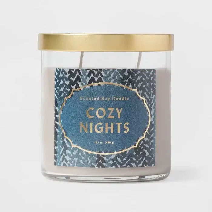 2-Wick Clear Glass Cozy Nights Lidded Jar Candle Gray 15.1oz – Opalhouse™