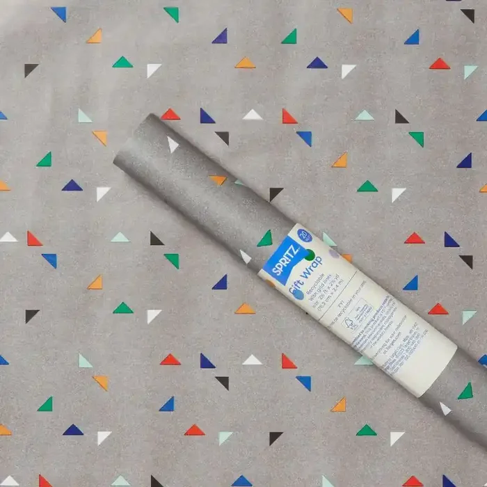 20 sq ft Gray Triangles Roll Wrap – Spritz™ Birthday & All Occasions, Multicolored Shapes, Paper