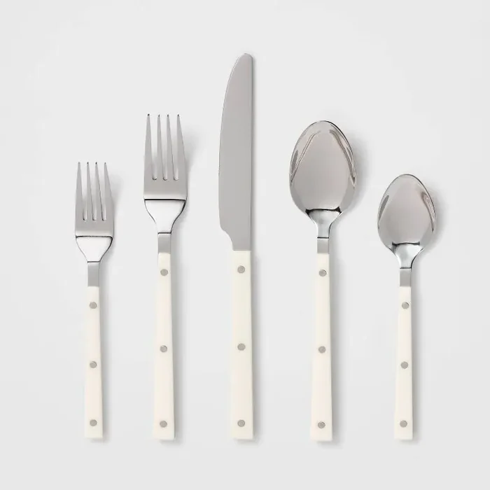 20pc Stainless Steel Burlington Silverware Set Cream – Threshold™ Flatware Set with Forks, Spoons & Knives, Service for 4