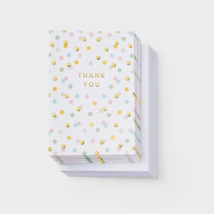 24ct Thank You Neutral Dot – Spritz™ Polka Dot Cards with Envelopes, Foil Accents, Multicolored, Single-Design Boxed Pack