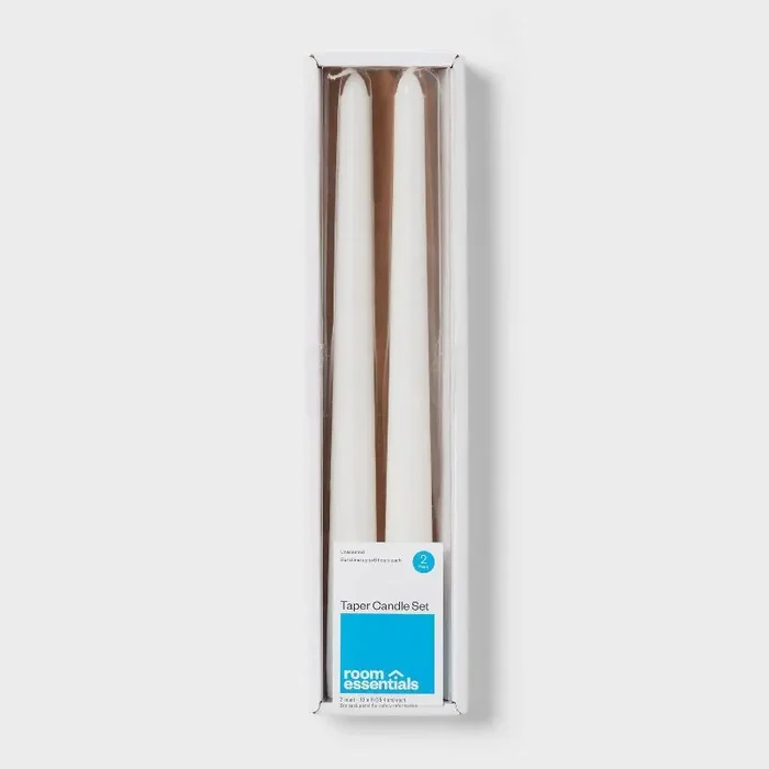 2pk Unscented Taper Candles White – Room Essentials™ Paraffin Wax, 6hr Burn Time, No Container