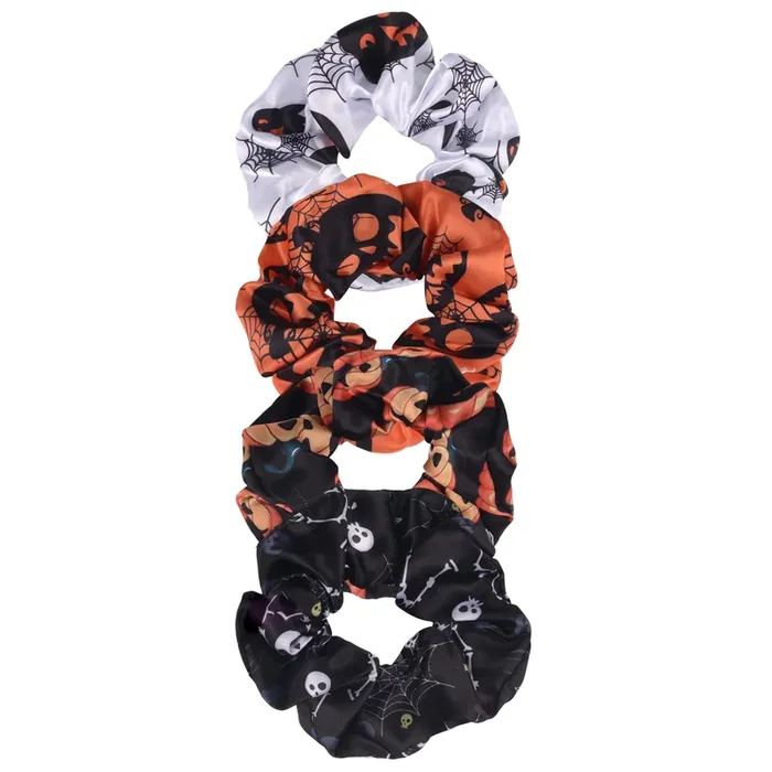 4pc Spider, Pumpkin, and Skeleton Scrunchie Set