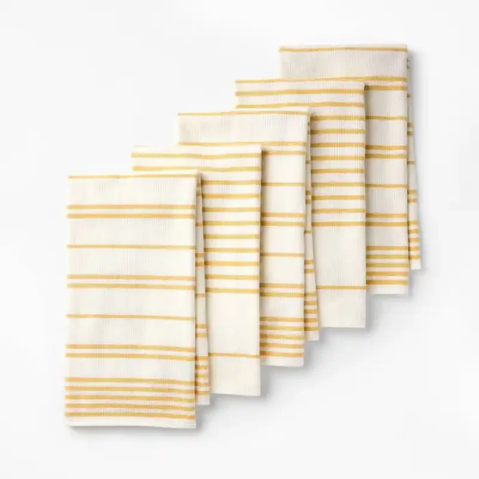 5pc Kitchen Towels Yellow – Figmint™ Cotton Terry Dish & Hand Towels, Stripe Pattern, Machine Washable, 28″x18″, Fall Collection