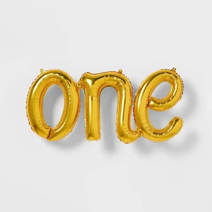 “One” Script Foil Balloon Banner Gold – Spritz™