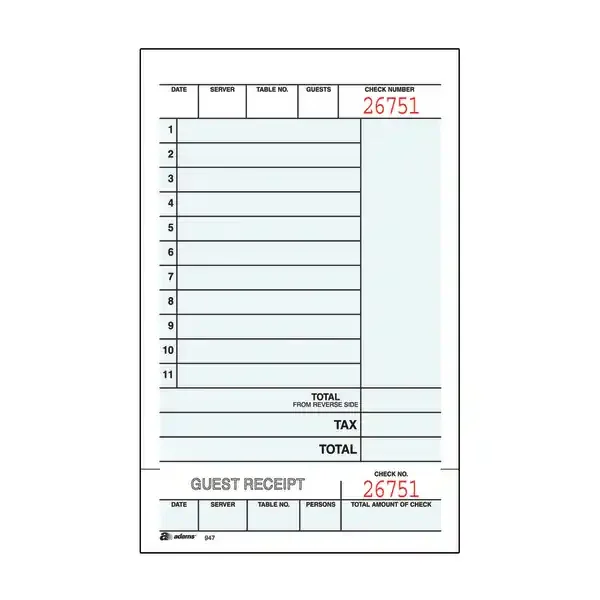 Adams Guest Check Books, 2-Part