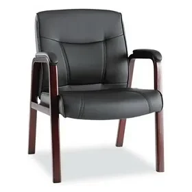 Alera ALEMA43ALS10M Alera Madaris Series Bonded Leather Guest Chair with Wood Trim Legs, 25.39″ x 25.98″ x 35.62″, Black Seat/Back, Mahogany Base, Price/EA