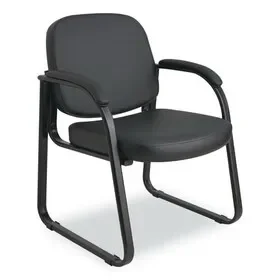 Alera ALERL43C16 Alera Genaro Series Faux Leather Half-Back Sled Base Guest Chair, 25″ x 24.80″ x 33.66″, Black Seat, Black Back, Black Base, Price/EA