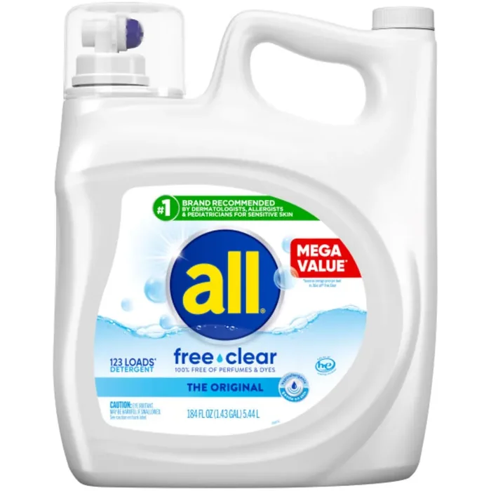 All Liquid Laundry Detergent, Free Clear, 154 Ounce, 123 Loads