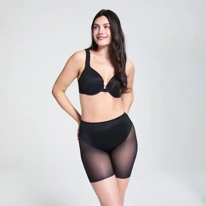 ASSETS by SPANX Booty Lift Mid-Thigh Shapewear – Black L Nylon, Medium Compression, Bottom Lifting, Thigh Slimming, Sheer