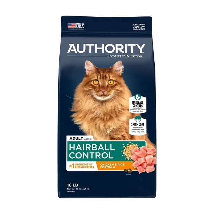 Authority Hairball Control Cat Dry Food – Chicken & Rice, With-Grain