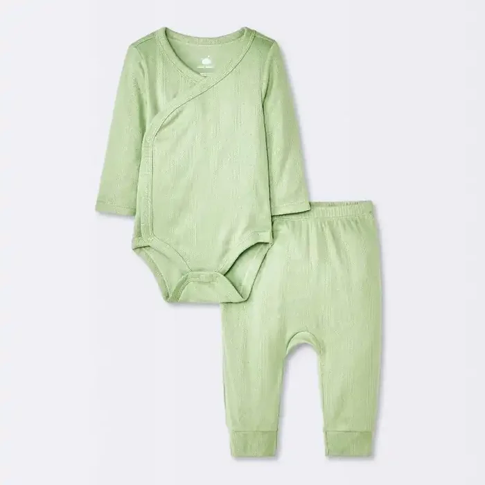 Baby 2pc Neutral Pointelle Top & Bottom Set – Cloud Island™ Green Newborn