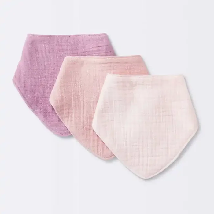 Baby 3pk Muslin Bandana Bib – Cloud Island™ Pink Cotton Snap Closure, 0-12 Months
