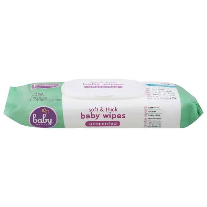 Baby Basics Baby Wipes, Soft & Thick, Unscented, 40 Each
