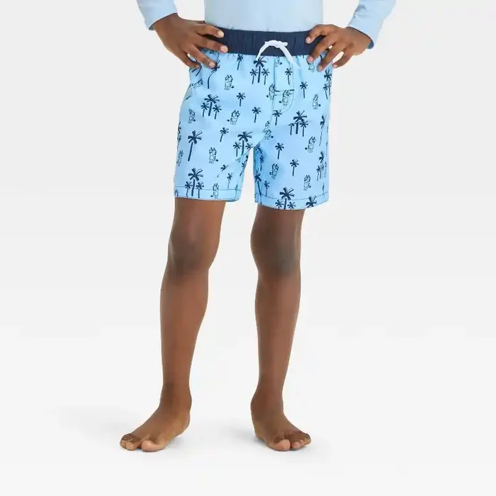 Baby Boys‘ Bluey Swim Shorts – Blue 18M Polyester, Tagless, UPF 50+, Microfiber, Front Drawstring