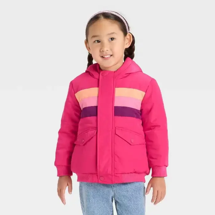 Baby Girls‘ Striped Heavyweight Puffer Jacket – Cat & Jack™ Pink 12M