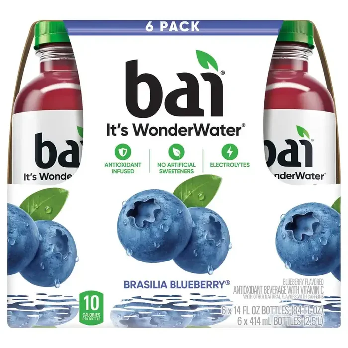Bai Antioxidant Infused Water Beverage, Brasilia Blueberry, 14 fl oz Bottles, 6 Pack