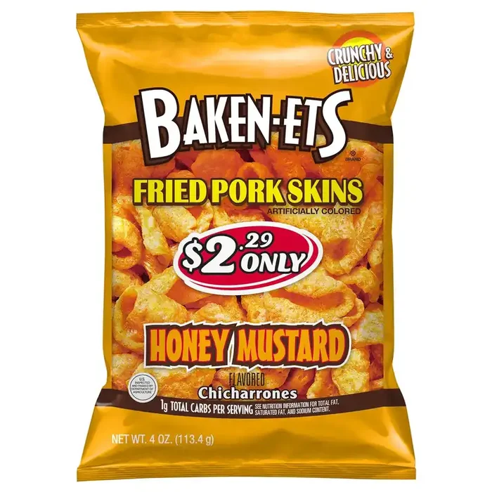 Baken-ets Chicharrones Fried Pork Skins Honey Mustard Flavored 4 Oz