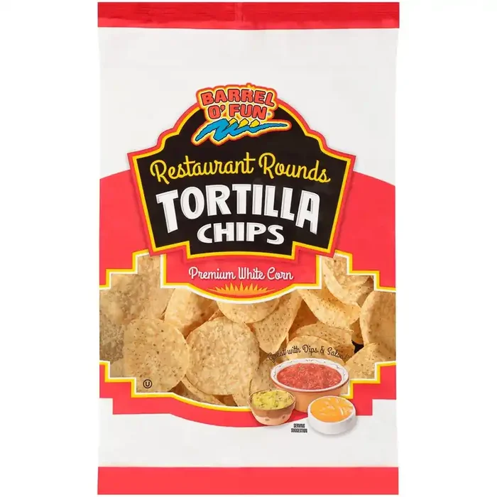 Barrel O‘ Fun Restaurant Rounds Premium White Corn Tortilla Chips Bag