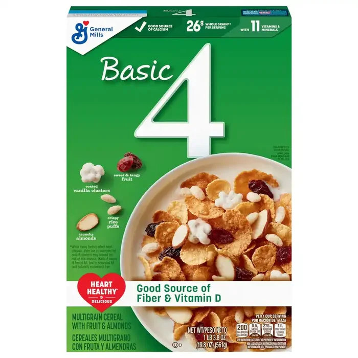 Basic 4 Heart Healthy Cereal, Fruit and Nut Fiber Cereal with Whole Grain, 19.8 oz