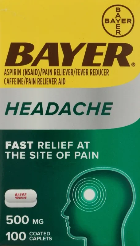 Bayer 500 mg Headache Aspirin 100 Coated Caplets