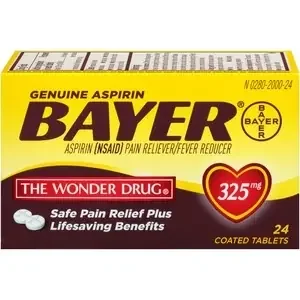 Bayer Genuine Bayer Aspirin, 325mg Coated Tablets, Pain Reliever, 24/Pack