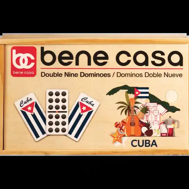 Bc Dominoes Double Nine In Wooden Box W/Cuban Flag