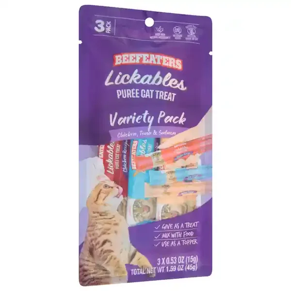 Beefeaters Lickables Puree Chicken, Tuna & Salmon Cat Treat Variety Pack 3 – 0.53 oz Packs