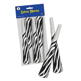 Beistle 66604-4PK Pkgd Zebra Print Horns, 9″, Price/4/Pkg