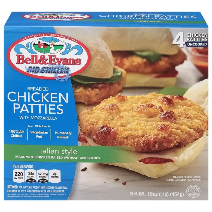Bell & Evans Air Chilled Breaded Italian Style with Mozzarella Chicken Patties