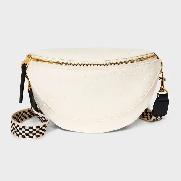 Belt Crossbody Bag – Universal Thread™ Beige Cotton Canvas, Adjustable Strap, Solid Pattern, Zip Closure