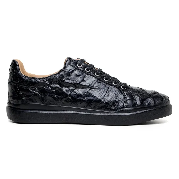 Belvedere Kingstone in Black Exotic Pirarucu Lace-Up Casual Sneaker