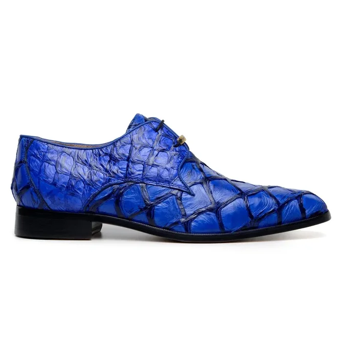 Belvedere Renzo in Royal Blue Exotic Pirarucu Lace-Up Derby Shoes