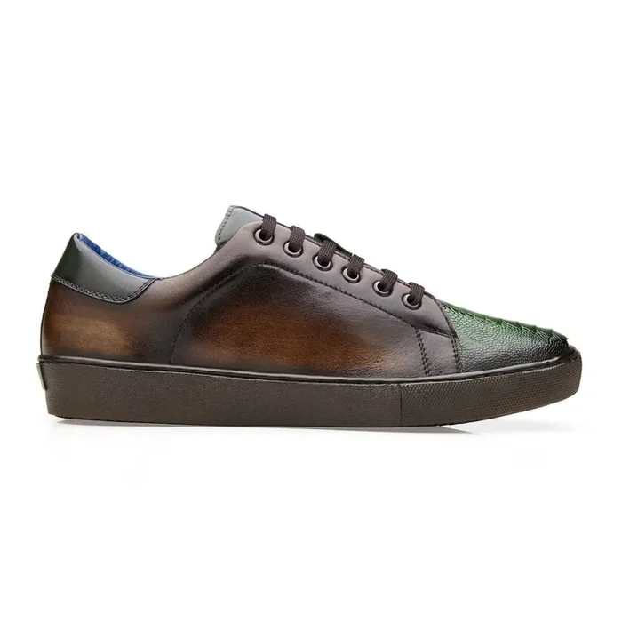 Belvedere Stone in Chocolate Brown / Forest Ostrich & Italian Leather Sneakers