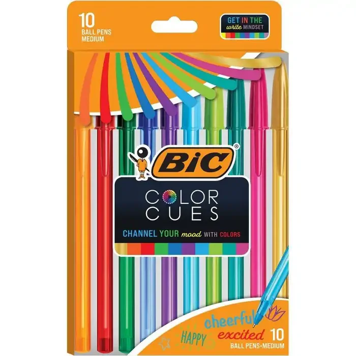 BiC 10ct Ball Pen Color Cues Non-Retractable