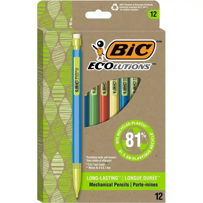BiC 12pk ECOlutions 2 Mechanical Pencils 0.7mm School Supplies, Erasable, Plastic, Black, 3 Years & Up