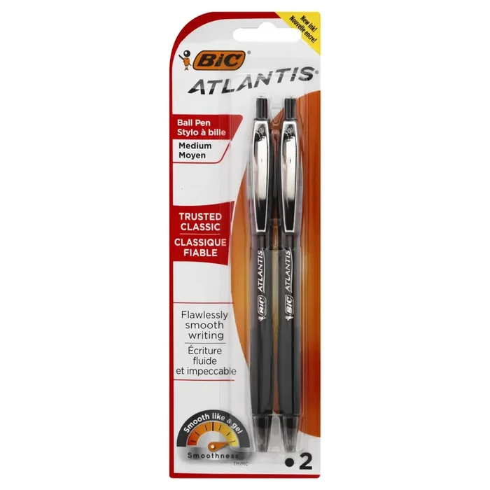 BIC Atlantis Medium Trusted Classic Black Ball Pens 2 ea