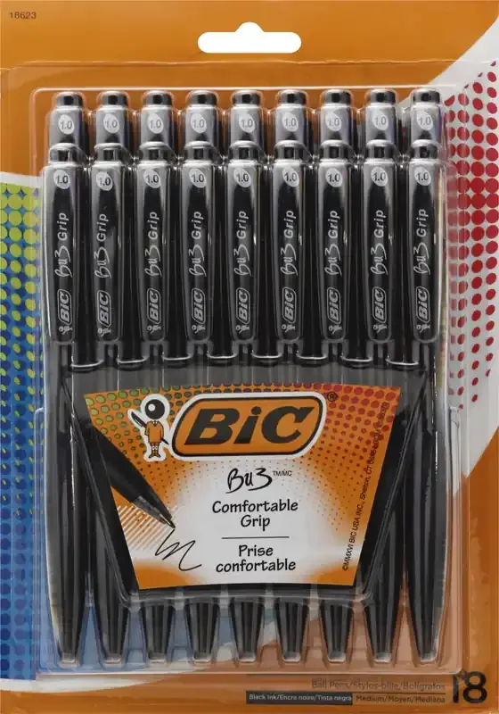 BIC BU3 Grip Retractable Ball Pen, Medium Point (1.0mm), Black