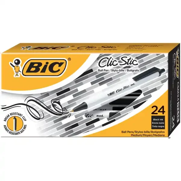 BIC Clic Stic Ballpoint Pen – Black (24 Per Set), 1mm