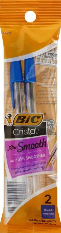 BIC Cristal Blue Ink Xtra Smooth Medium Ball Pens 2 ea