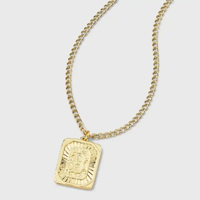 Bijoux Sport by Luv Aj MLB Gold Logo Dog Tag Pendant Necklace – Boston Red Sox Brass Chain, 16″ Length