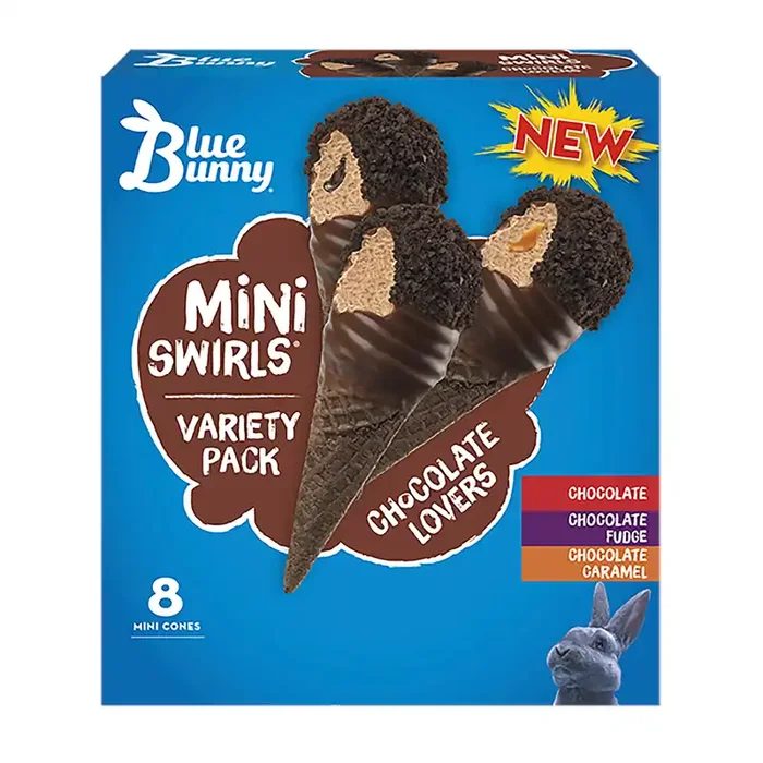Blue Bunny Choc Lovers Mini Swirls Cones 8Ct