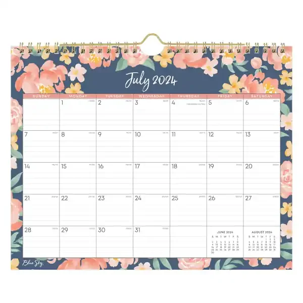 Blue Sky 2024-2025 Blue Sky Kayla Academic Monthly Safety Wirebound Wall Calendar, 11″” X 8-3/4″”, Navy, July To June