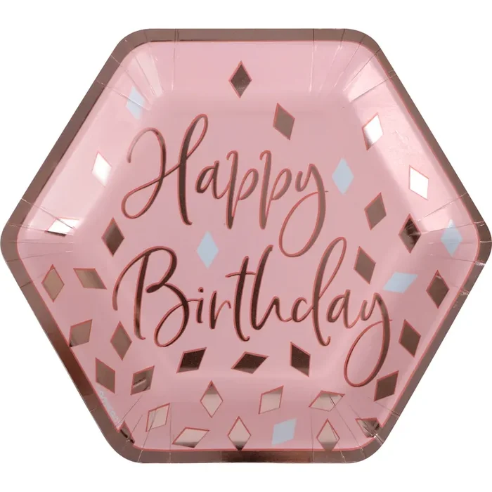 Blush Birthday 7″ Hexagon Plate Metallic