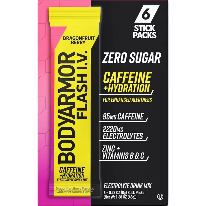 BODYARMOR Zero Sugar Caffeine Dragonfruit Berry Flash IV Drink Pouches