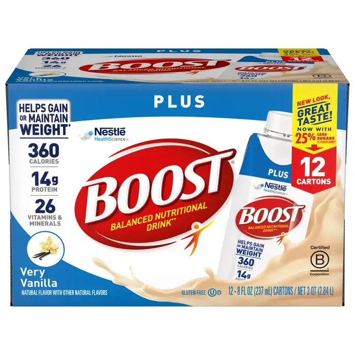 BOOST Plus Ready to Drink Nutritional Drink, Very Vanilla, 14 g Protein, 12 – 8 fl oz Cartons