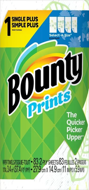 Bounty 2-Ply Single Plus Roll Prints Select-A-Size Paper Towels 1 ea
